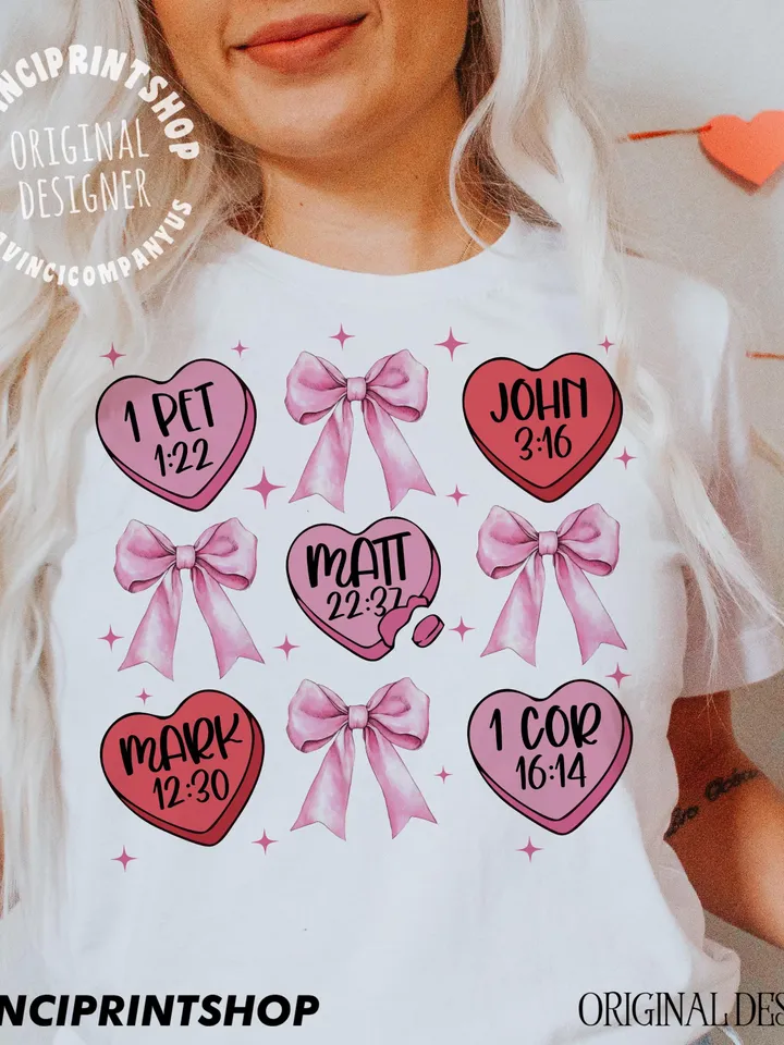 4 Files, Candy Hearts Christian Valentines png, Retro Valentine png, Coquette Bow Valentines png, Valentines Bible Verse, Love png design