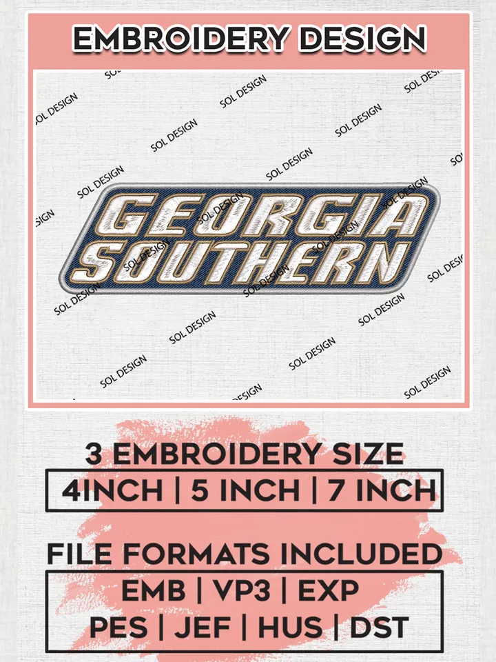 Georgia Southern College Team Wordmark Logo Embroidery Design Files, NCAA Georgia Southern Eagles Machine Embroidery, NCAA Teams, 3 sizes, NCAA Machine embroidery designs, Digital Download