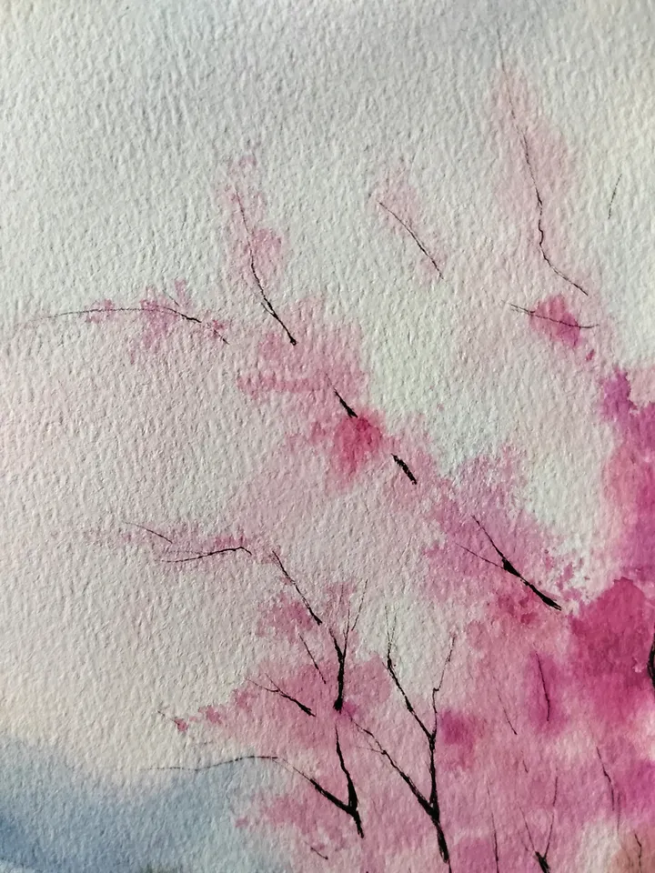 Cherry Blossoms Painting Sakura Landscape Artwork Original Watercolor Art 10.62x15.35 in by SoftWaves