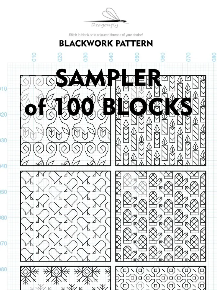 100 Blocks BLACKWORK pattern Cross Stitch Pattern Embroidery Sampler, Carpet Cross Stitch, Instant Download PDF - 2