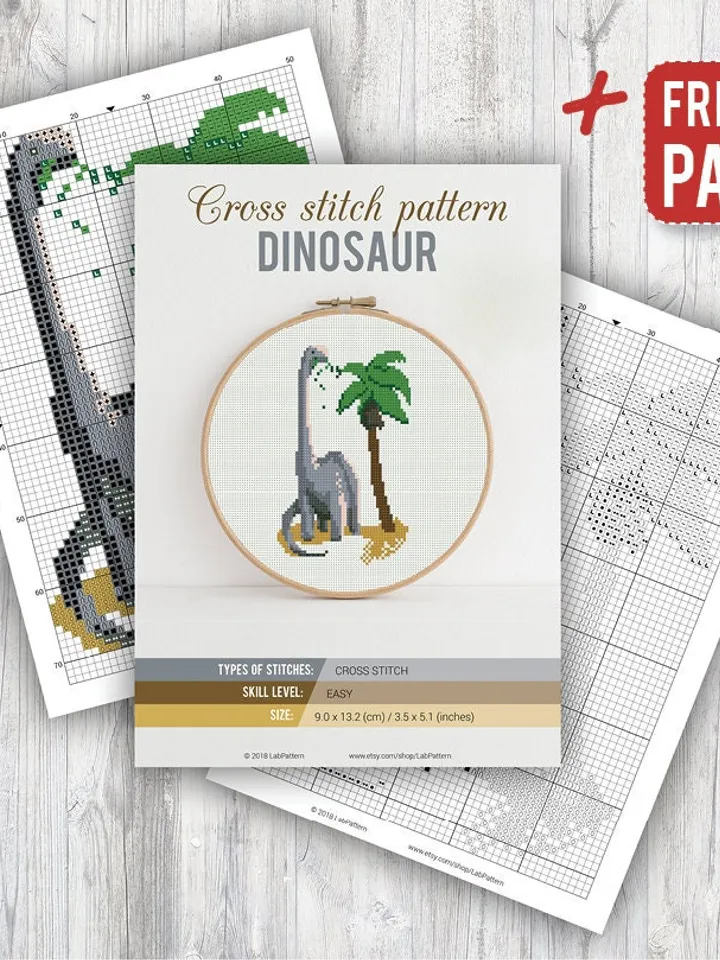 Dinosaur Cross stitch pattern Funny Palm Animal Dino Grey Cross stitch pattern PDF Format Instant Download Home decor Modern