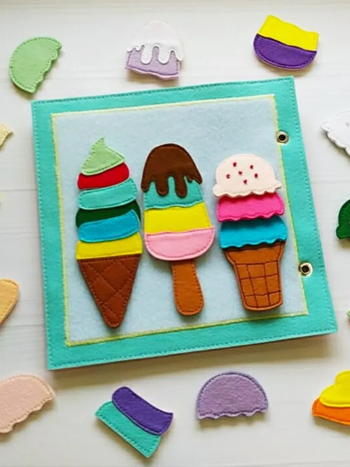 Ice Cream Quiet book Pattern , Kitchen Felt book template pdf, Soft sensory book template, Busy book sewing ideas for girl 2, 3, 4 year old