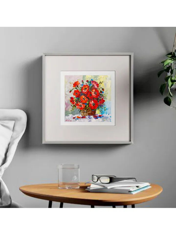 Original Oil Painting Poppies Bright Bouquet of Flowers 8" by 8" (20х20sm ) by OilPaintingNatali