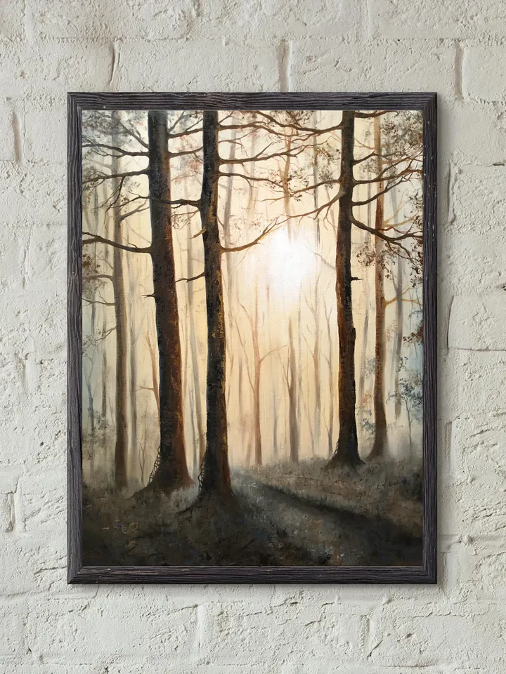 Forest Oil Painting Original Foggy Forest Wall Art Landscape Trees Painting