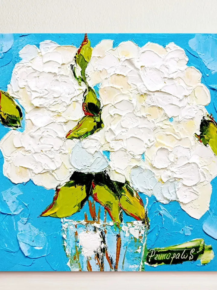 Hydrangea Painting Floral Original Art Impasto Oil Painting 8 x 8 Floral Wall Art Flowers Painting Impressionist Artwork by ArtProkopaloSv
