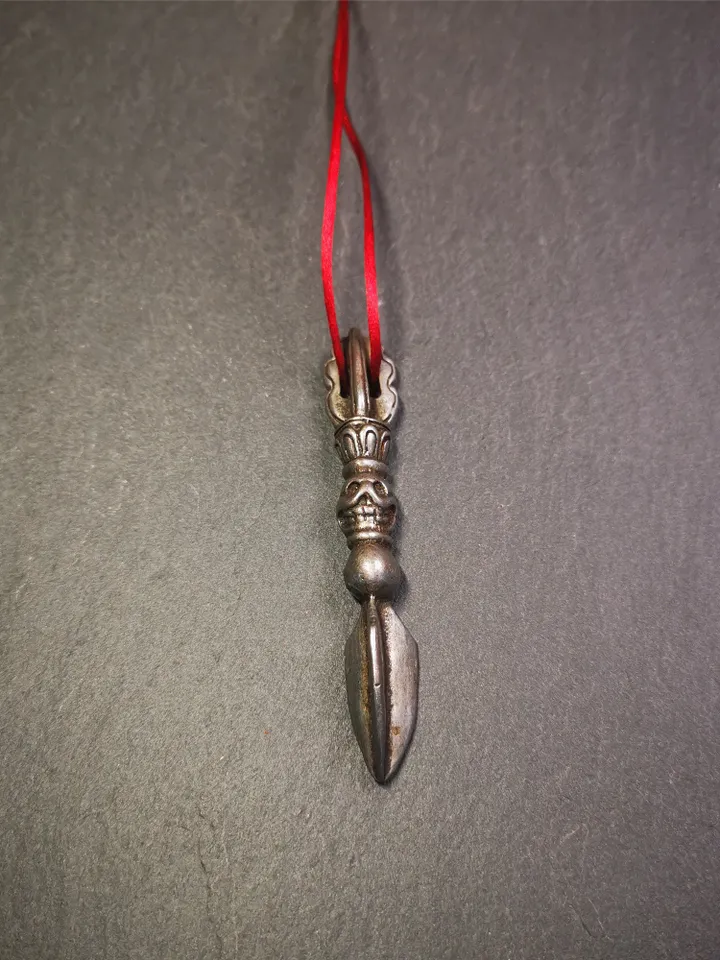 Gandhanra Handmade Phurba Amulet,Kila - Dorje Phurba,Tibetan Budhist Ritual Implement Pendant,Made of Cold Iron,3.0"
