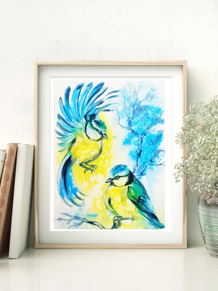 Titmouses Art Print, Printable Download, Modern Watercolor Print, Wild Animal, Wall Decor, Prints Wall Poster, Nature