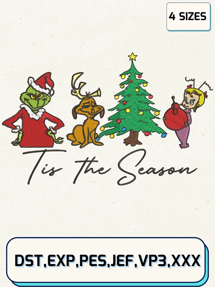 Tis the Season Grinch Christmas Embroidery Design,Christmas Embroidery Designs,Machine Embroidery Files,Grinch Embroidery Design,4 Sizes