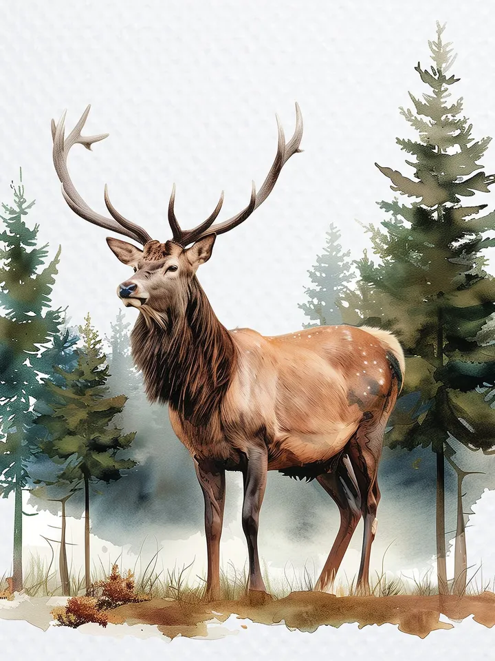 20 Red Deer in Forest PNG Clipart, Watercolor Deer PNG sublimation, Digital download, High resolution, Paper crafts, junk journal