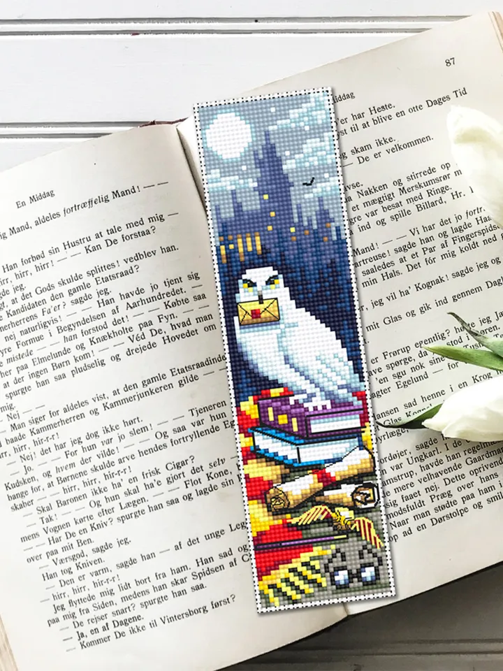 Fantasy bookmark cross stitch pattern download PDF Magic handmade bookmark digital PDF Fairy barn owl cross stitch chart Wizard world #B79