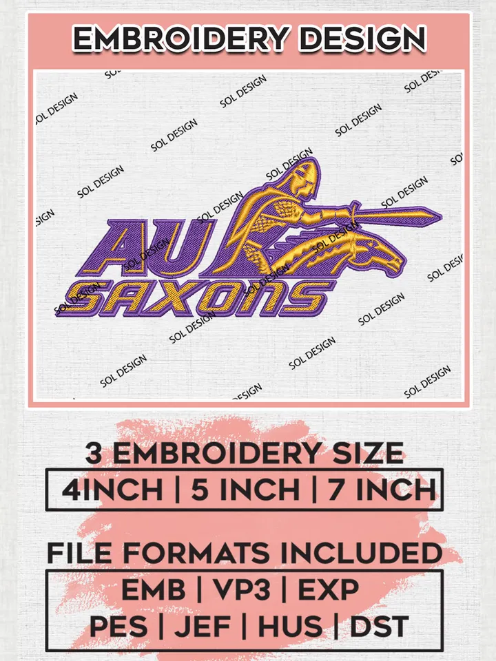 NCAA AU Saxons College Team Logo Embroidery Design Files, NCAA Alfred Saxons Machine Embroidery, NCAA Teams, 3 sizes, NCAA Machine embroidery designs, Digital Download