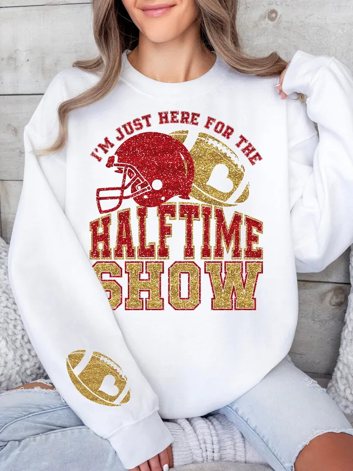 Just Here For Halftime Show Sparkly Faux Sequins Superbowl Png, Game Day Shirt Design, Trendy Superbowl Png, Kansas City Football PNG