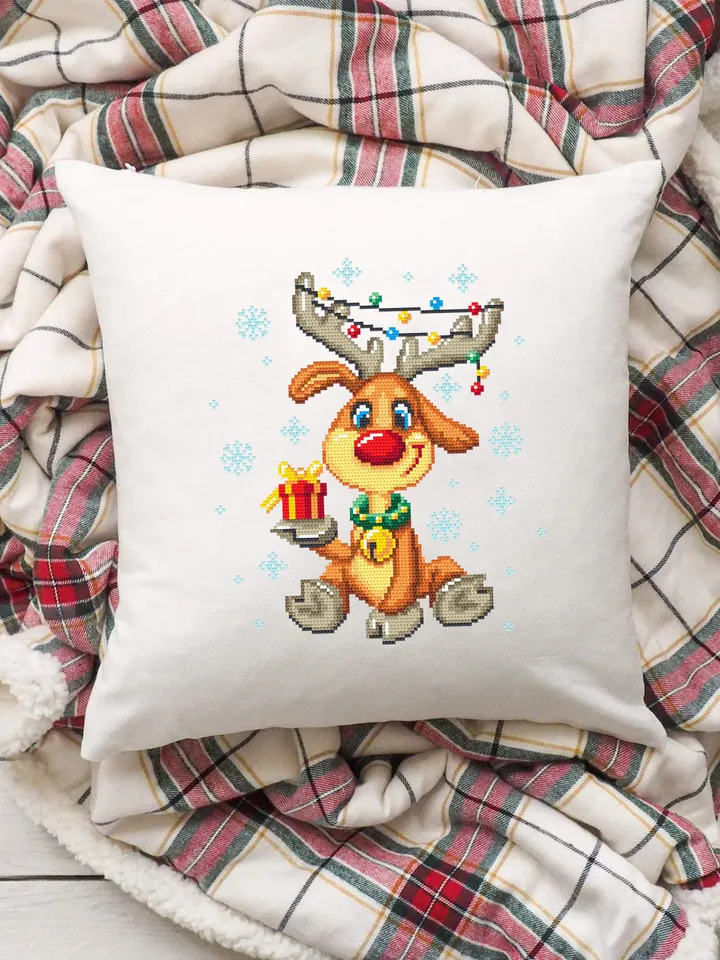 Cute Christmas deer cross stitch pattern download PDF Winter cross stitch chart, Funny Christmas pattern PDF, Easy embroidery beginner #N68
