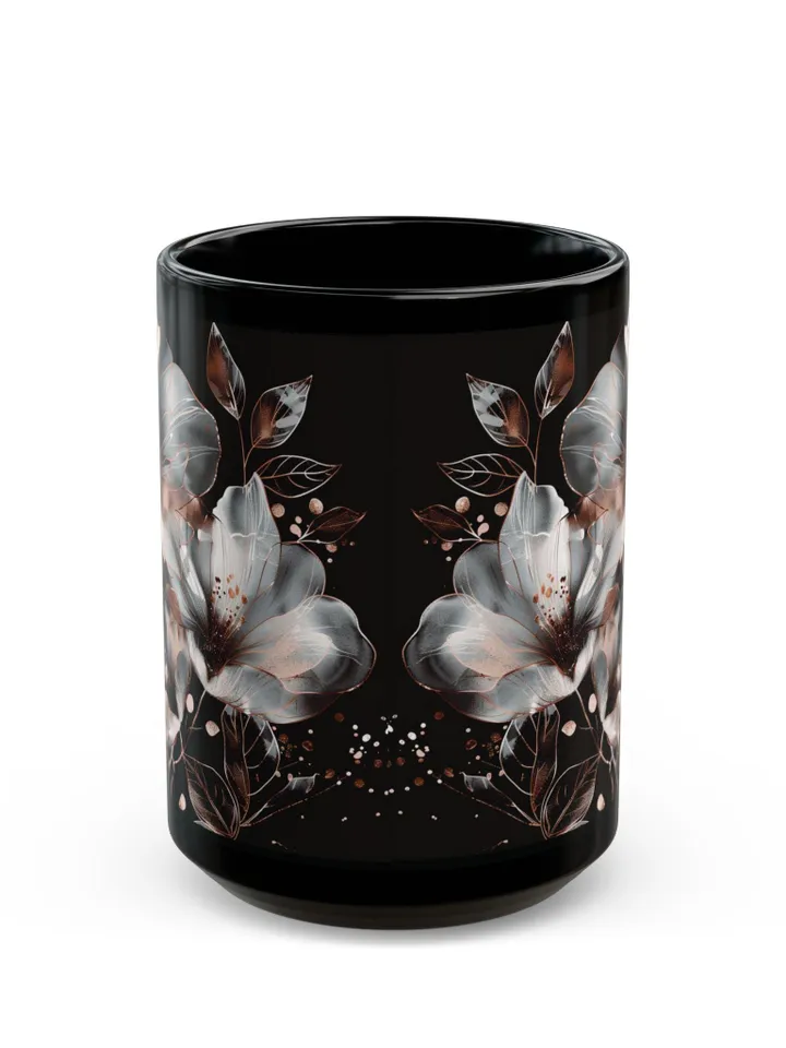 Elegant Floral Mug, Botanical Coffee Cup, Black Ceramic Drinkware, Gift for Gardeners, Mother's Day Present