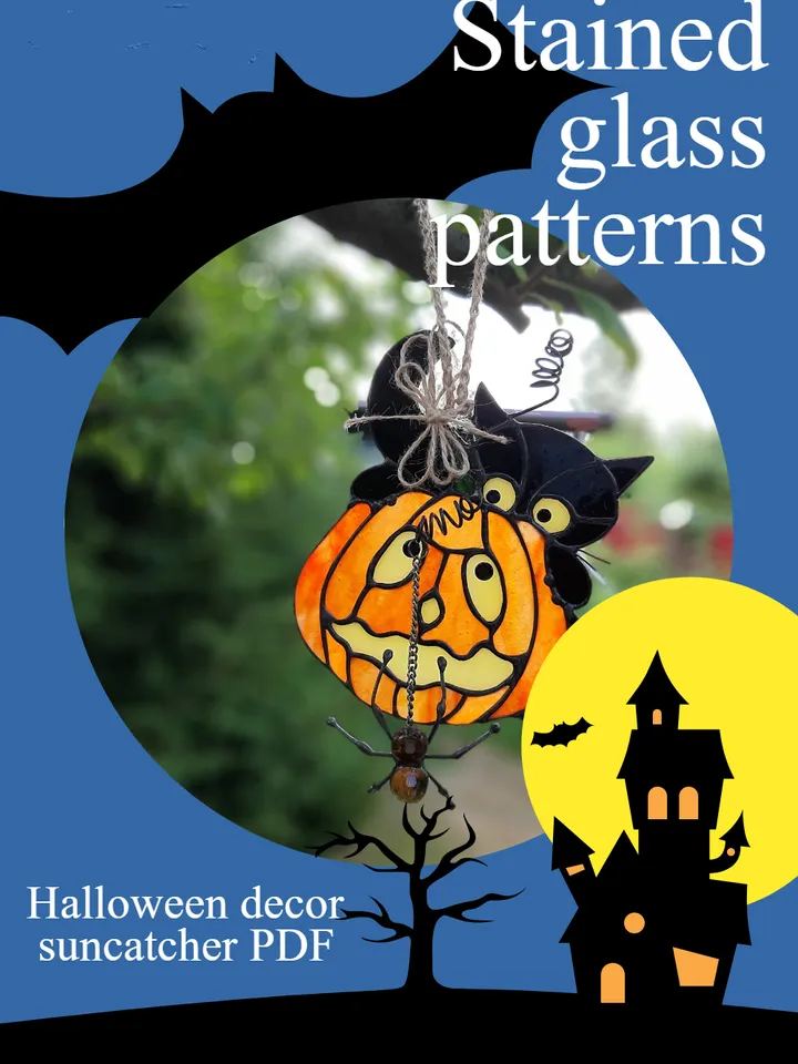 Halloween decor/ Digital Download/ Stained glass pattern template/ PDF file/ DIY/Printable pattern