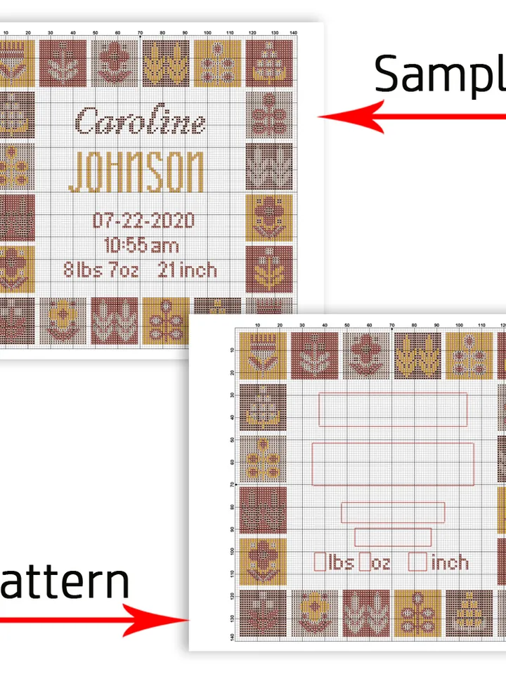 Baby Cross Stitch Chart. Anniversary cross stitch. Birthday cross stitch pattern. DIY. Customizable New Baby.