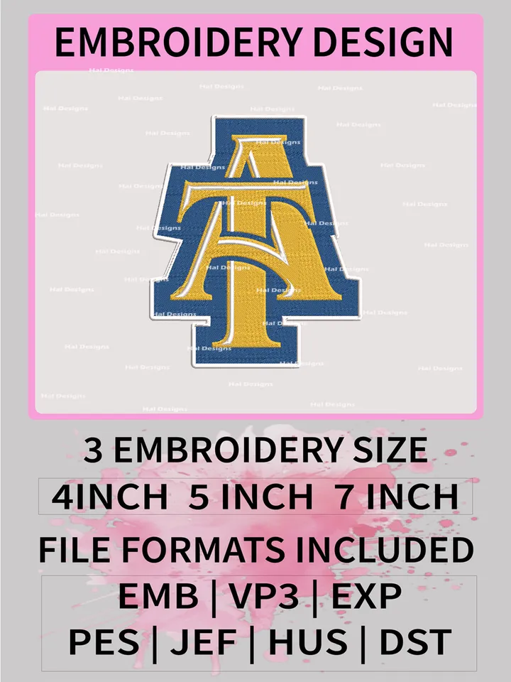 NCAA North Carolina A&T Aggies Embroidery File, 3 Sizes, 6 Formats, NCAA Machine Embroidery Design, NCAA Logo, NCAA Teams