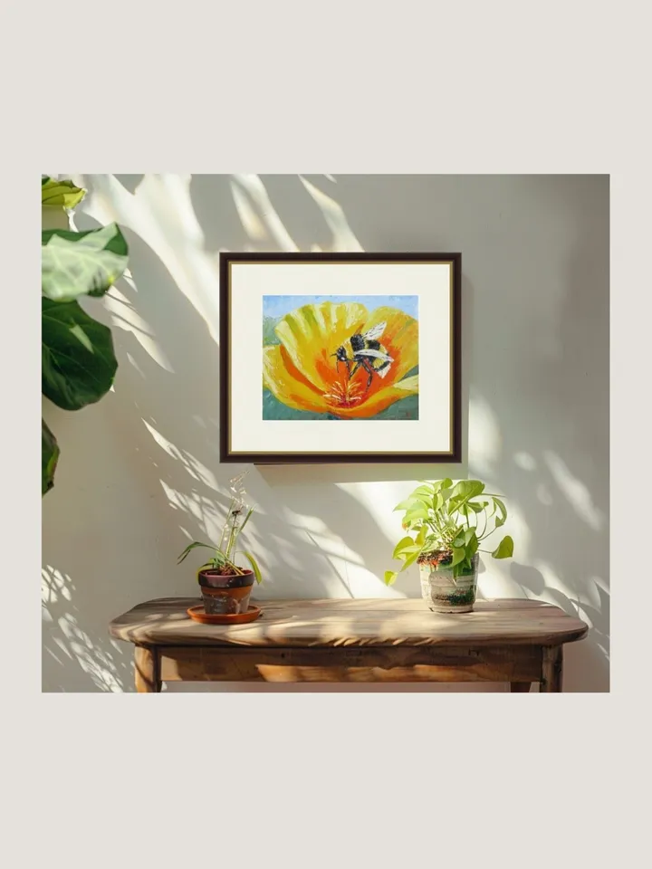 Original Oil Painting Yellow Flower with Bumblebee Palette Knife Art Hand-Painted Mini Artwork