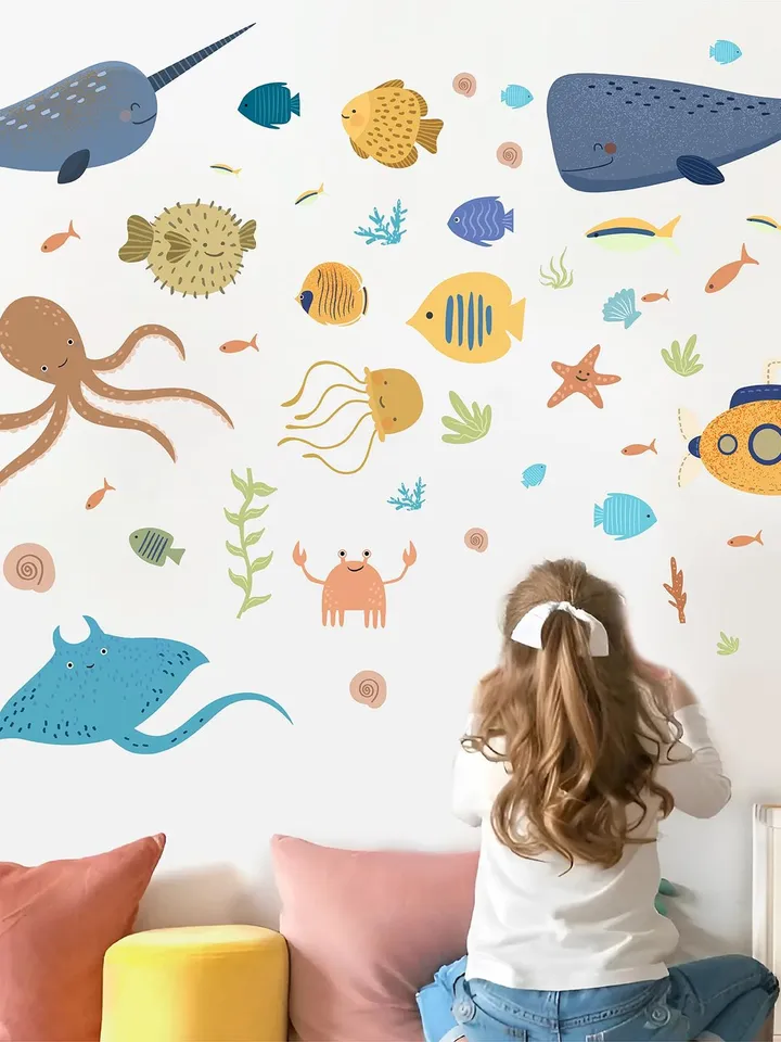 Fish Wall Decal Set Ocean House decor Underwater Bathroom Kids Stickers el10