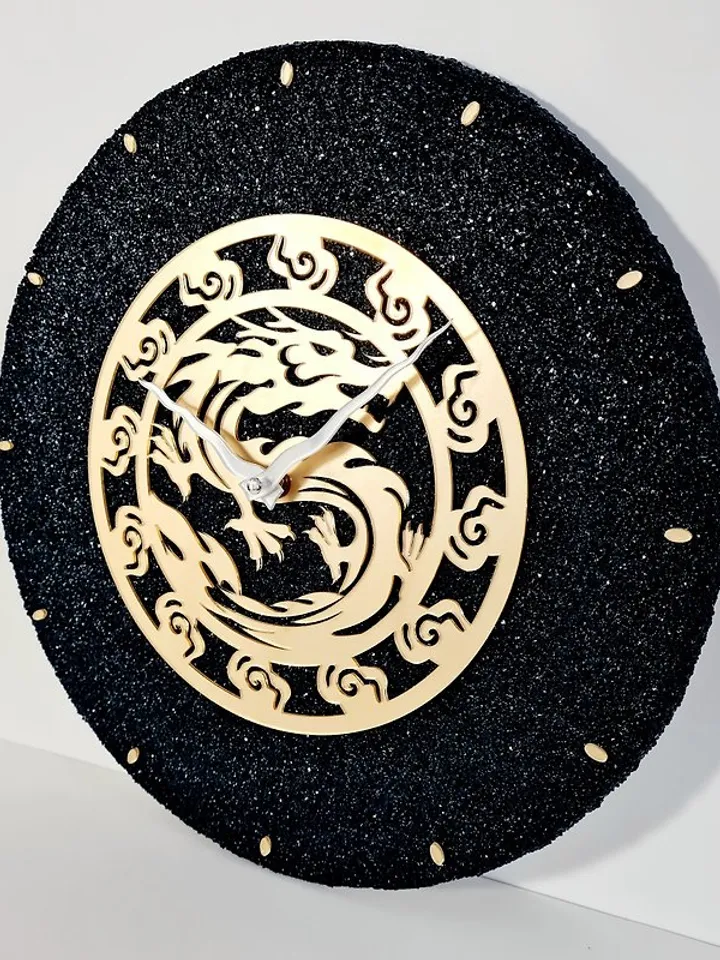 Natural stone wall clock dragon 35 cm Handmade Unique clock Silent wall clock