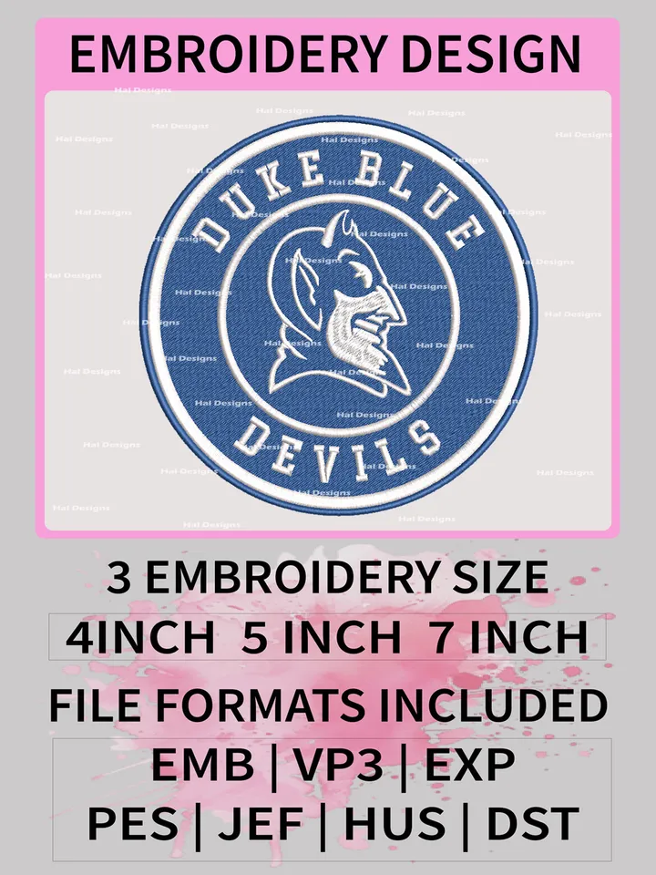 NCAA Duke Blue Devils Embroidery File, 3 Sizes, 6 Formats, NCAA Machine Embroidery Design, NCAA Logo, NCAA Teams