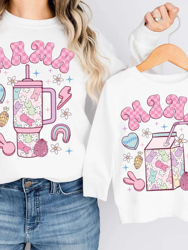 Mama Mini Matching Easter png, Easter Day Png ,Retro Easter Peeps, Mama Mini Easter Png, Matching Easter Shirts, Stanly Milk Bottle Bougie