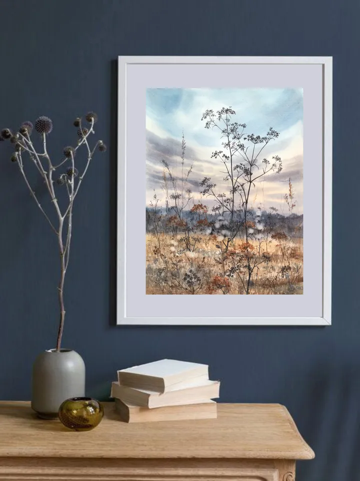 Meadow Original Watercolor Painting Field Landscape Wildflowers Art