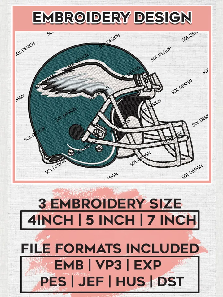 NFL Philadelphia Eagles Helmet Embroidery Design Files, NFL Eagles, NFL Logo Embroidery Files, NFL Philadelphia Eagles Machine Embroidery Design, Digital Download