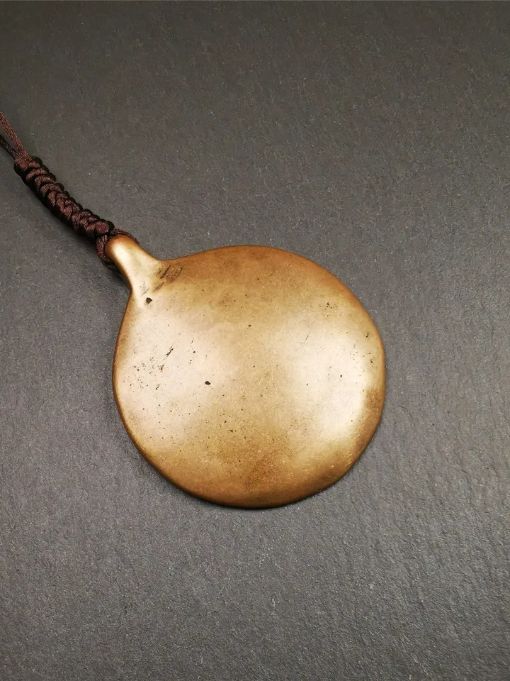 Gandhanra Vintage Tibetan Buddhist Calendar Badge,Melong Mirror, SIPAHO Amulet,Made of Lima Brass, 1.88"