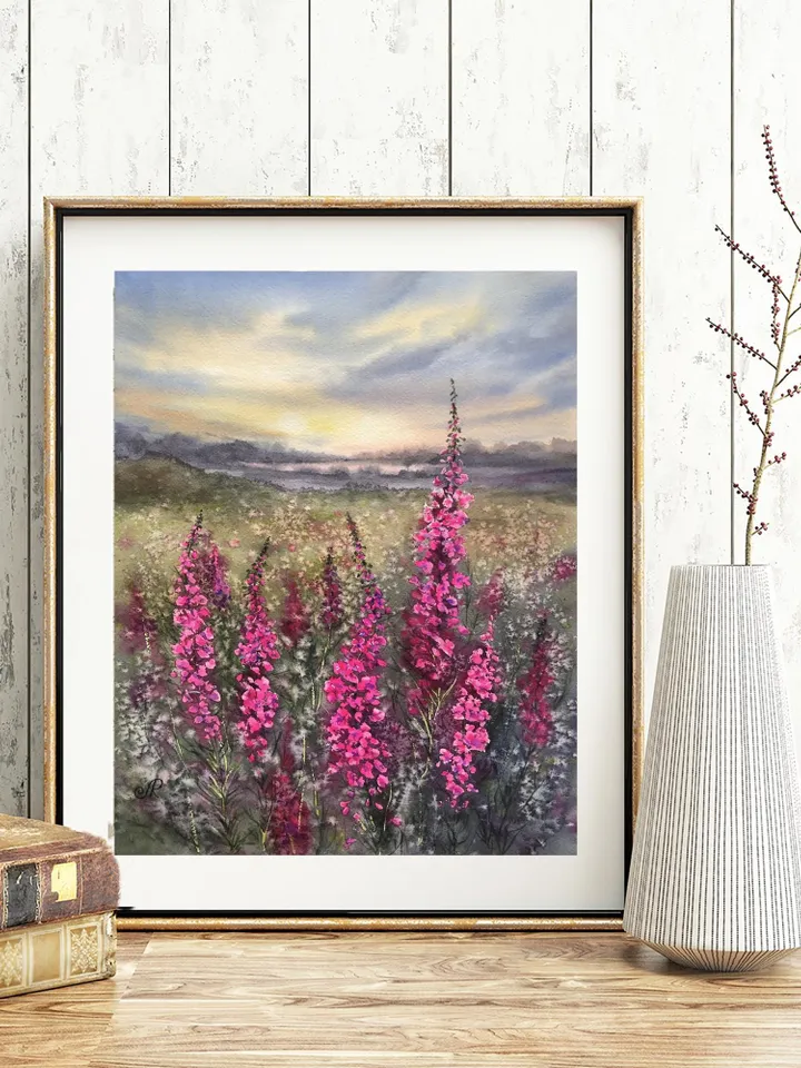 Wildflowers Original Painting Field Landscape Meadow Wall Art Rustic Landscape