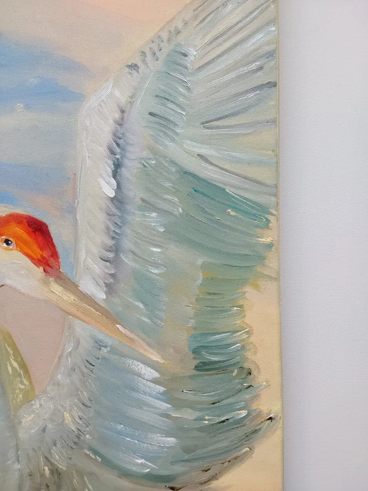 "Dance of the Crane" large oil painting on canvas 50x100cm (20x40 inches)