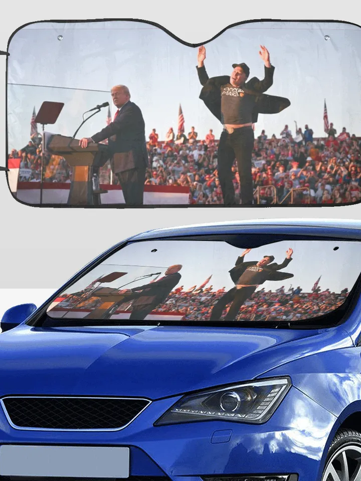 Elon Musk Jumping Trump Meme Car Sunshade