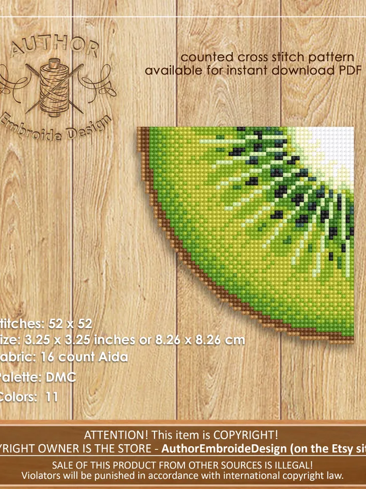 Corner bookmark kiwi fruit cross stitch pattern PDF download Kiwi cross stitch chart, Tropical fruit bookmark corner digital PDF, Vegetable food #B241