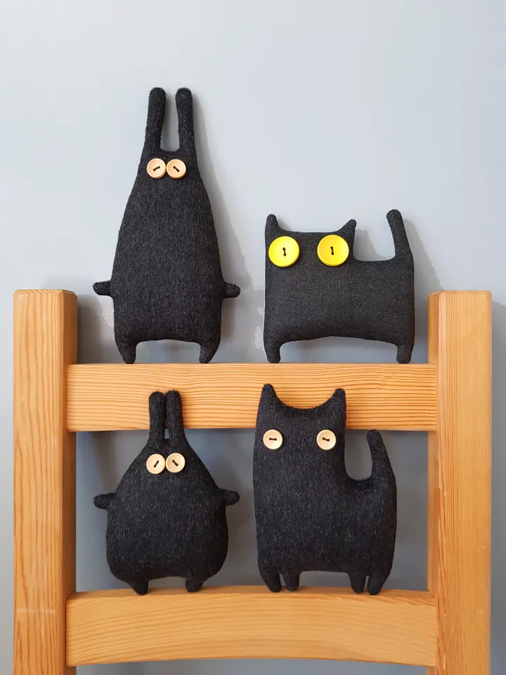 Black cat sewing pattern PDF rag doll tutorial in English, Halloween doll diy