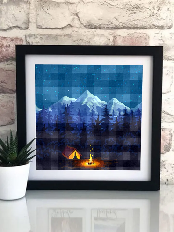 Mountain landscape cross stitch pattern download PDF Nature cross stitch chart Camping digital Mountain cross stitch Adventure awaits #L35