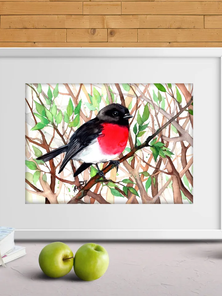 Robin original watercolor, birds painting, wall decor, 7x10 in art for bird lovers by Anne Gorywine