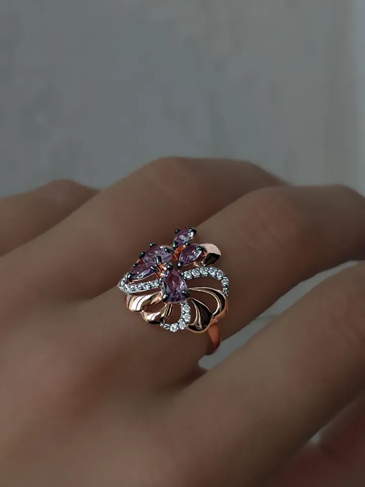 Ring Silver gold plated 925 assay value with alexandrite