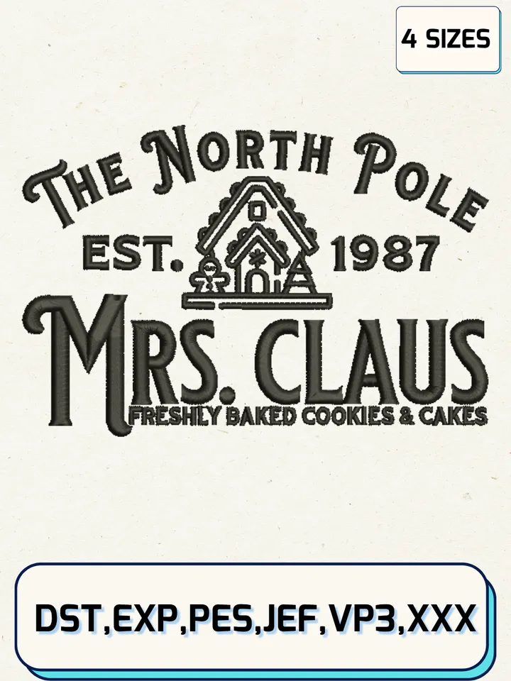 The North Pole Est.1987 Christmas Embroidery Design Files,Christmas Embroidery Designs,Machine Embroidery Files,4 Sizes