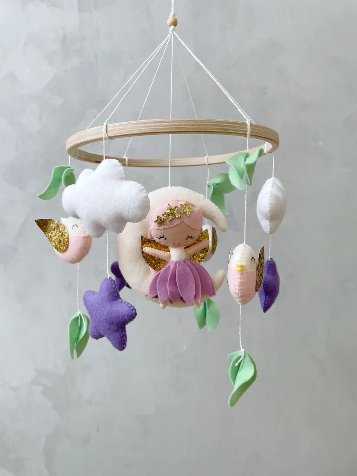 Fairy crib mobile girl, Woodland baby mobile fairy, Baby mobile girl