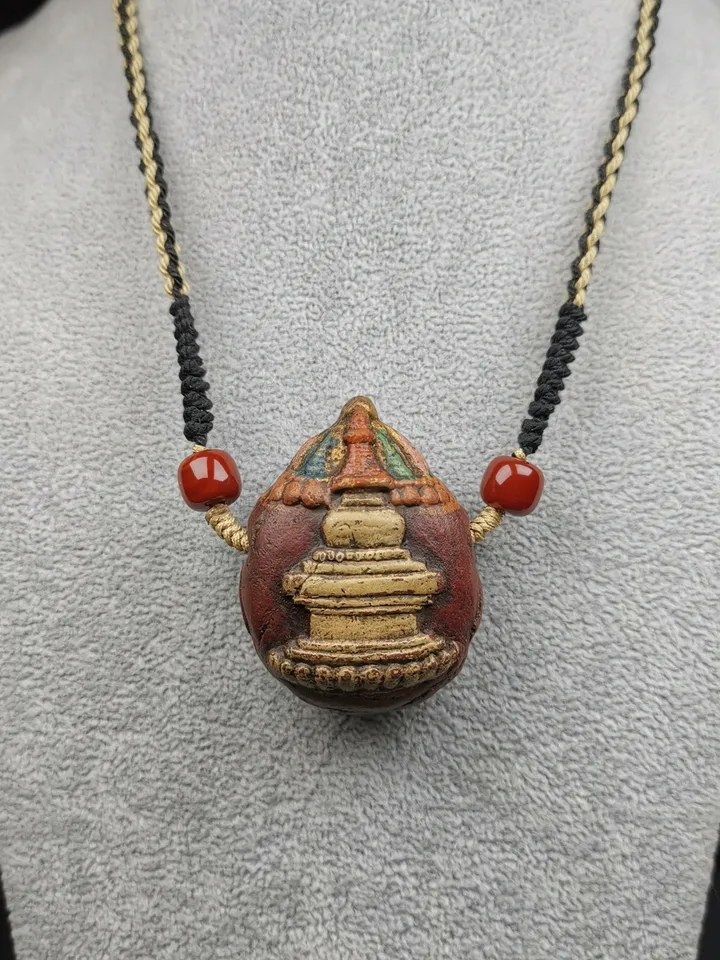 Gandhanra Old Tibetan Stupa Tsa Tsa Amulet, Double-sided Stupa and Scorpion Guru of Padmasambhava, Scorpion Terma Pendant,30 Years Old
