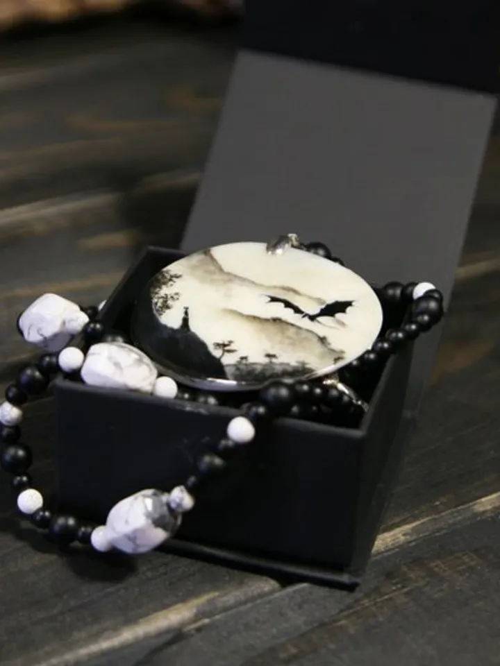 Dragon necklace. Miniature painting of dragon on mother of pearl pendant