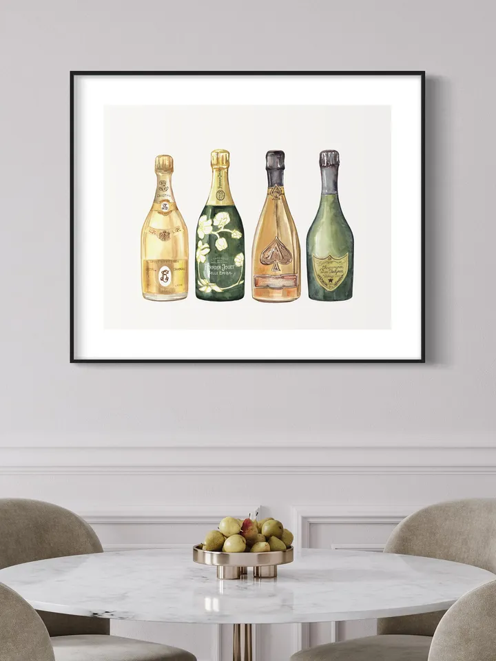 Champagne Watercolor Art Print, Cocktail Print, Bar Cart Art Work, Bar Decor, College Apartment, Wine Cocktail Drink, College Dorm Decor