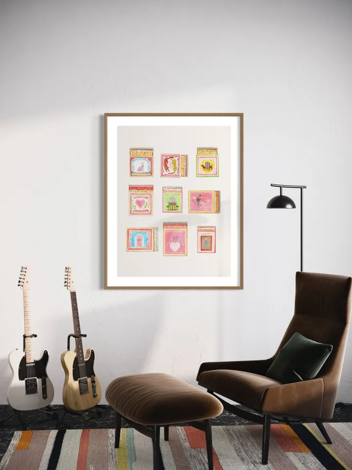 Matchbox Art Collection Print, Watercolor Painting, Vintage Matchbox, Pastel Print, Retro Art Print, Match Box Print, Game Room Art