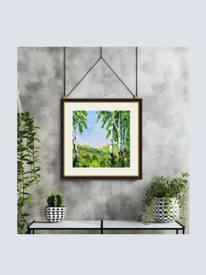 Original Oil Painting Landscape with Birch Trees Summer Birch Forest Mini Artwork