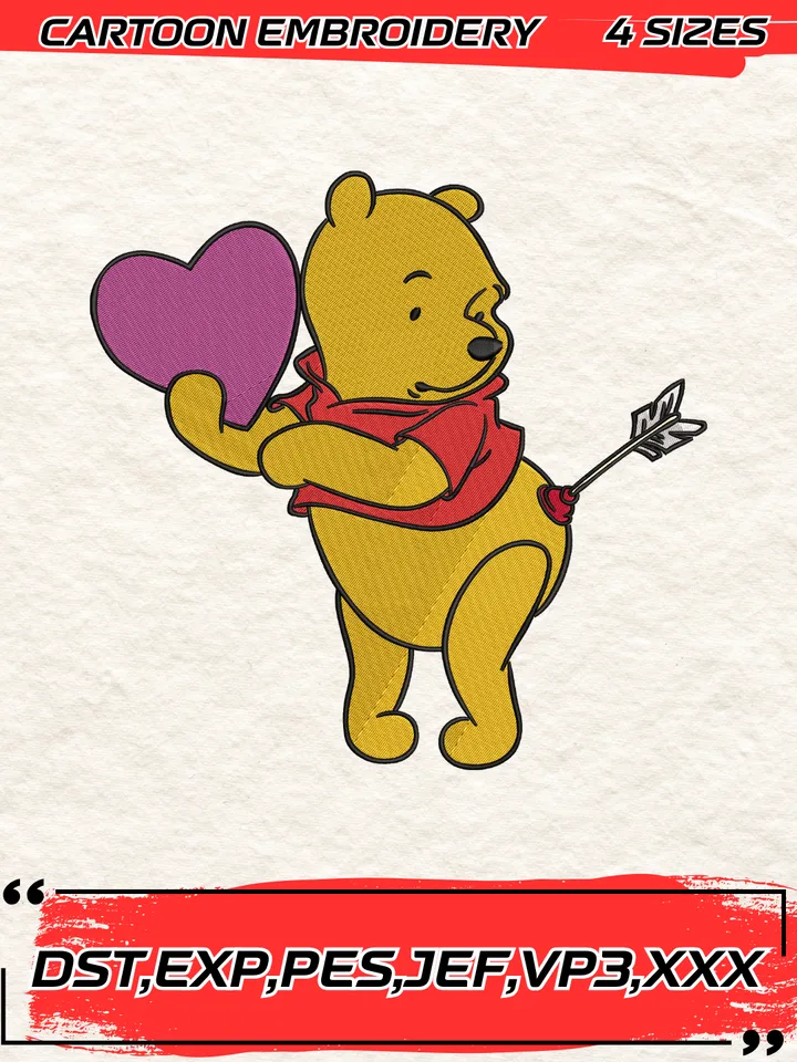 Winnie The Pooh Embroidery Design,Pooh Embroidery Design ,Machine Embroidery Design File,4 Sizes, Digital Download