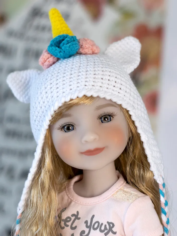 Unicorn hat with ears for doll Ruby Red Fashion Friends doll 14.5 inch, RRFF Halloween costume, Ruby Red doll clothes