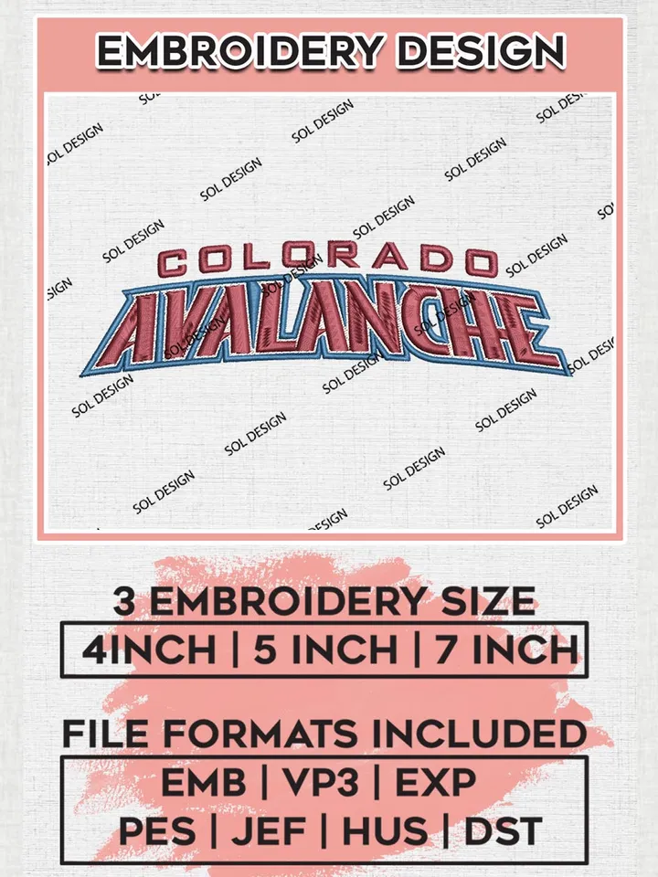 NHL Team Colorado Avalanche Writing Logo Embroidery Designs, NHL Colorado Avalanche Team Logo Embroidery, NHL Avalanche Logo, 3 sizes, Machine embroidery Files, Digital Download