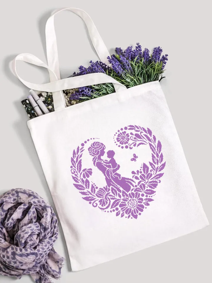 Silhouette mother baby cross stitch pattern PDF download Floral heart cross stitch chart, Monochrome pattern digital, Mothers day gift #O20
