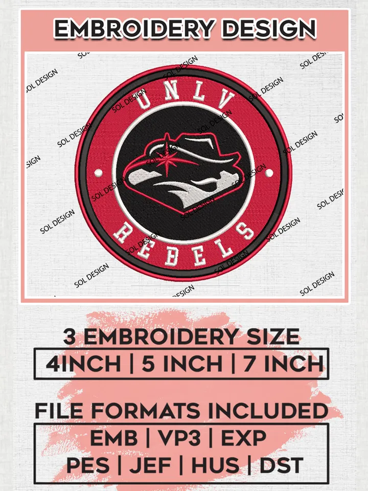 NCAA UNLV Rebels Round Logo Embroidery, NCAA UNLV Rebels Logo Embroidery files, NCAA Teams, Machine embroidery designs, Digital Download