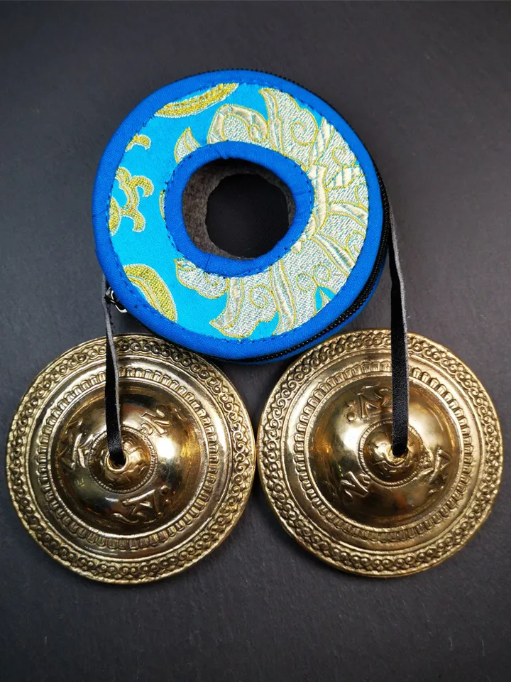 Gandhanra 9cm Tibetan Cymbals, Tingsha Bell,Buddhism Ritual Implement,Handmade in Nepal,Special OM Mantra
